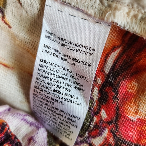 Chico's 100% Linen Elastic Floral Straight Leg Pant 00R - Picture 7 of 7